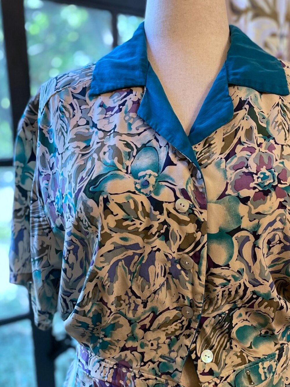 Vintage Silk Day Dress 1940s/50s Sz L Retro Pinup Cottagecore Post-war Whimsical